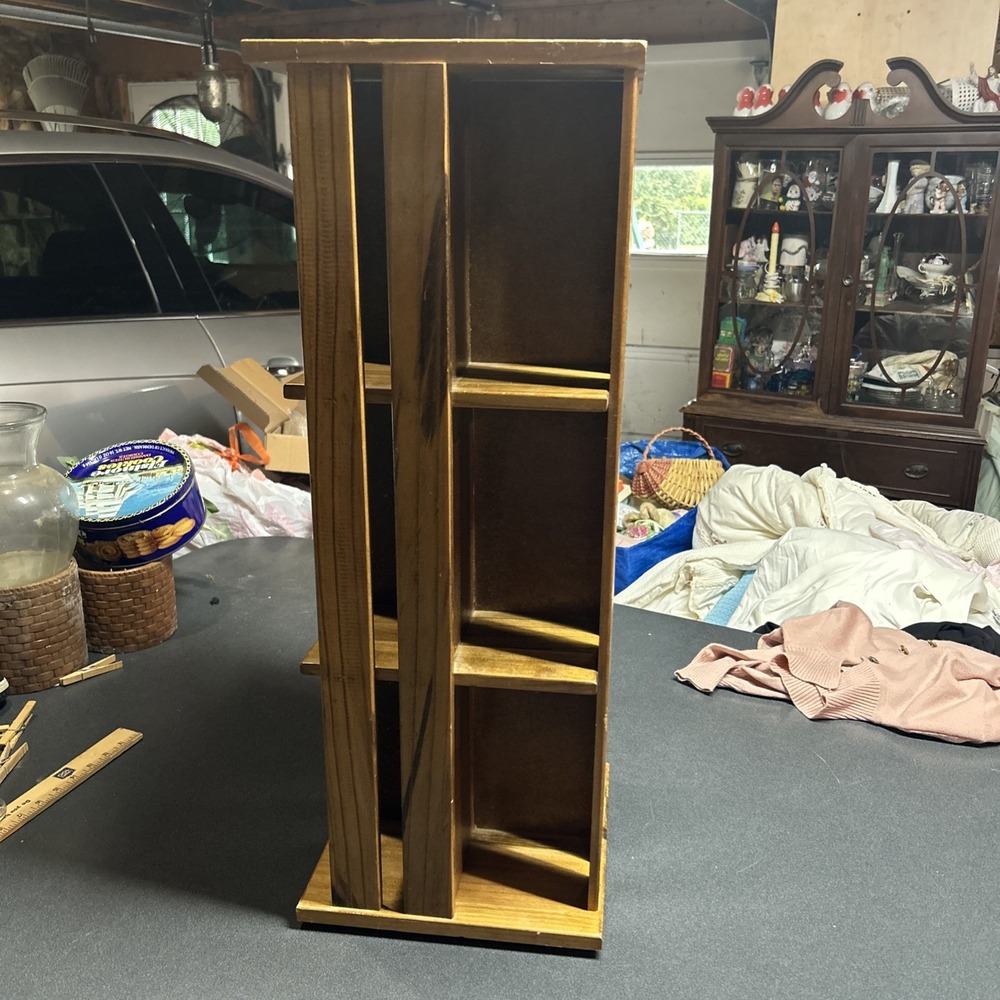 Vintage Napa Valley Wood Spinning Carousel Standing VHS Rack 90s Decor